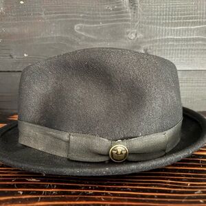 Goorin Bros Black Wool Fedora Hat Men’s Large Short Brim Trilby with Ribbon